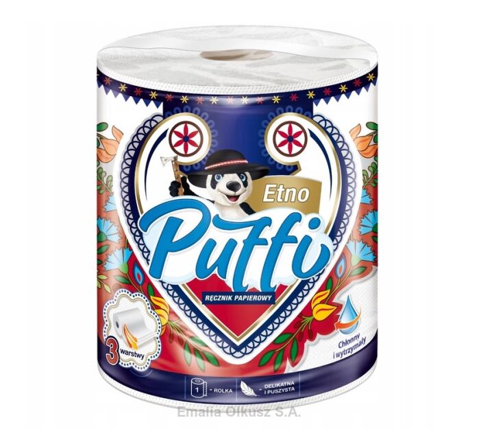 Ręcznik Papierowy 3-warstwowy Kuchenny PUFFI ETNO 225 listków Chłonny rolka
