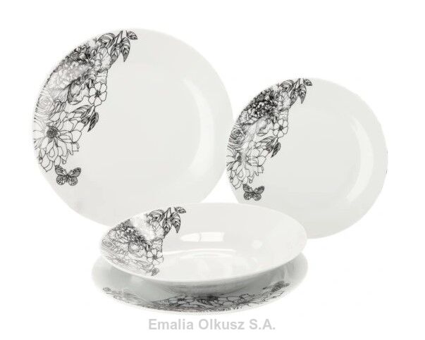 KOMPLET OBIADOWY ZESTAW 18 ELEMENTÓW KWIATY PORCELANA PORCELANOWY