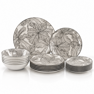 KOMPLET OBIADOWY ZESTAW 18 ELEMENTÓW SZKICOWANE KWIATY PORCELANA