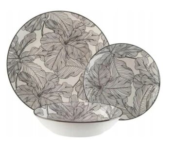 KOMPLET OBIADOWY ZESTAW 18 ELEMENTÓW SZKICOWANE KWIATY PORCELANA