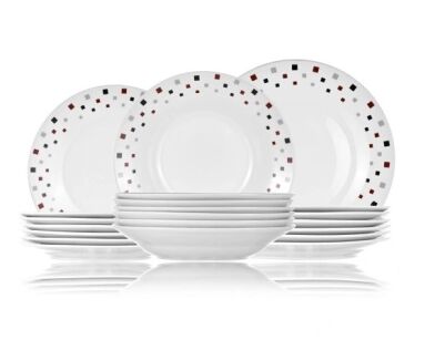 KOMPLET OBIADOWY ZESTAW 18 ELEMENTÓW KWADRATY PORCELANA PORCELANOWY