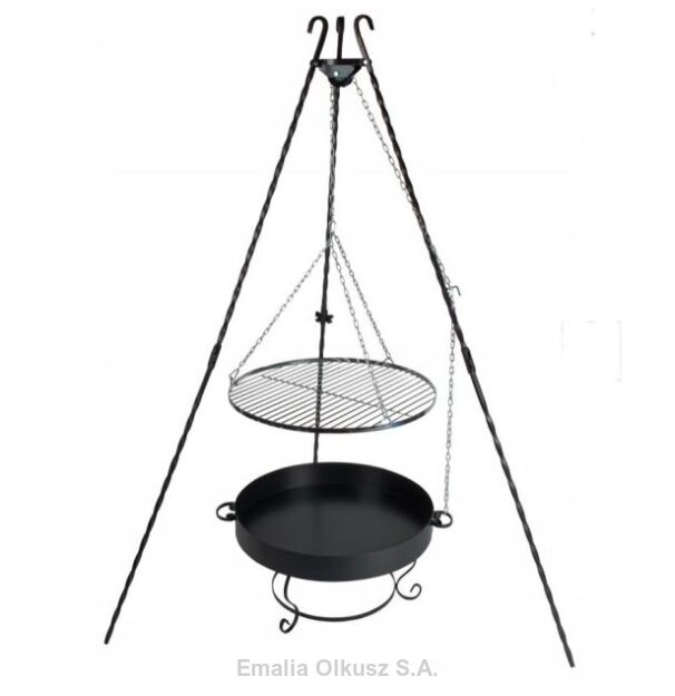 GRILL TRÓJNÓG KUTY 190 cm + RUSZT 70 cm CHROM + PALENISKO