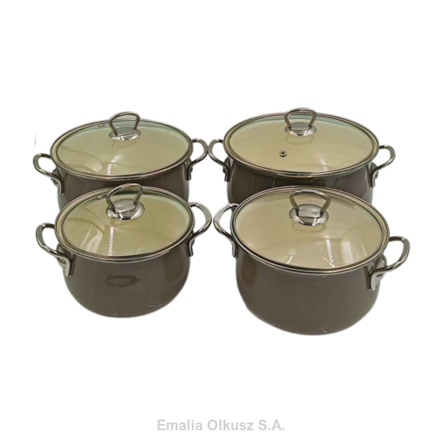 Komplet Garnków Emaliowanych Pyza Szare 16/18/20/22 cm