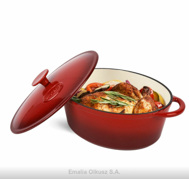 Gęsiarka żeliwna emaliowana Konighoffer 6,4 l 32,5 x 25 x 11,8 cm owalna Czerwona