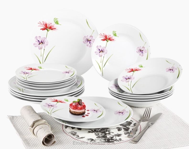 KOMPLET OBIADOWY ZESTAW 18 ELEMENTÓW GERBERA PORCELANA PORCELANOWY
