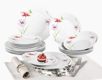 KOMPLET OBIADOWY ZESTAW 18 ELEMENTÓW GERBERA PORCELANA PORCELANOWY