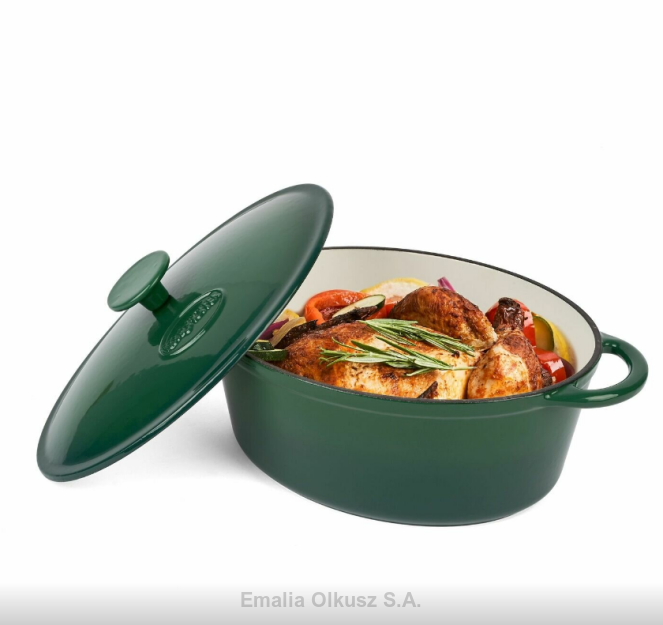 Gęsiarka żeliwna emaliowana Konighoffer 4 l 26 x 21 x 11,2 cm owalna Szmaragdowa