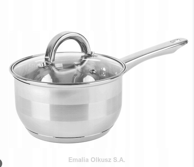 Rondel z pokrywką stalowy nierdzewny z trzonem , rączką 14 cm poj. 1,1 L