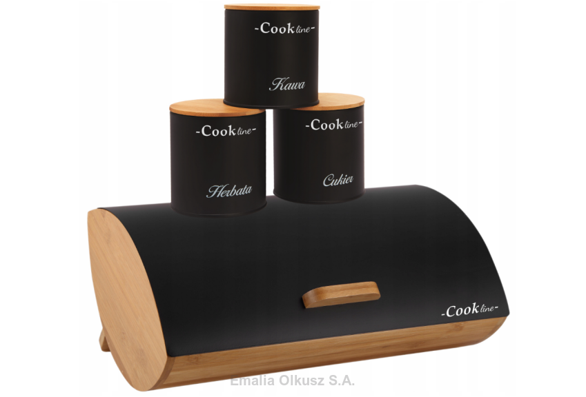 CHLEBAK ORTICA - BAMBUSOWY Z POKRYWĄ METALOWĄ CZARNY MAT + 3 POJEMNIKI