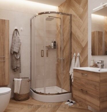 Kabina prysznicowa 80x80x185 cm, półokrągła chrom z niskim brodzikiem w zestawie