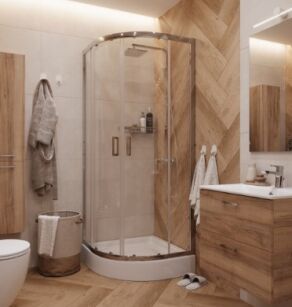 Kabina prysznicowa 80x80x185 cm, półokrągła chrom z niskim brodzikiem w zestawie