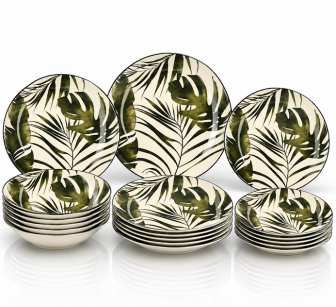 KOMPLET OBIADOWY ZESTAW 18 ELEMENTÓW MONSTERA PORCELANA