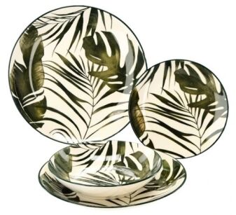 KOMPLET OBIADOWY ZESTAW 18 ELEMENTÓW MONSTERA PORCELANA