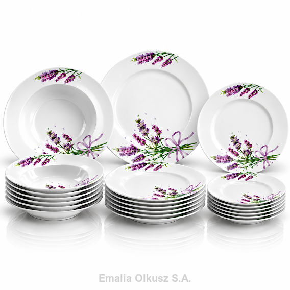 KOMPLET OBIADOWY ZESTAW 18 ELEMENTÓW LAWENDA PORCELANA PORCELANOWY