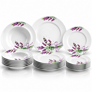 KOMPLET OBIADOWY ZESTAW 18 ELEMENTÓW LAWENDA PORCELANA PORCELANOWY