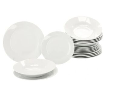 KOMPLET OBIADOWY ZESTAW 18 ELEMENTÓW GŁADKI PORCELANA PORCELANOWY