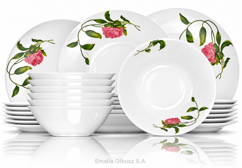 KOMPLET OBIADOWY ZESTAW 18 ELEMENTÓW RÓŻA PORCELANA PORCELANOWY