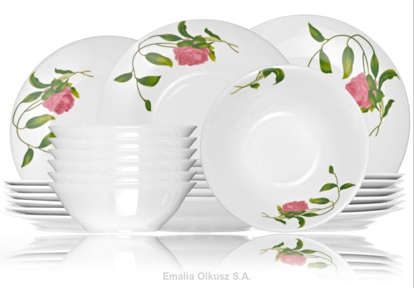 KOMPLET OBIADOWY ZESTAW 18 ELEMENTÓW RÓŻA PORCELANA PORCELANOWY
