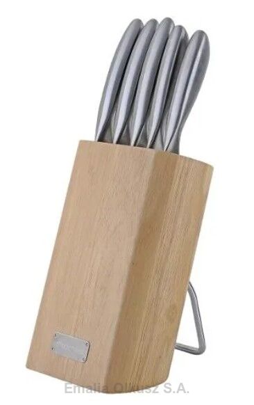 Komplet 5 nozy stal nierdzewna/blok drewniany