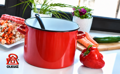 Garnek emaliowany "Gładki" "Czerwony" 28cm - 17,5 l