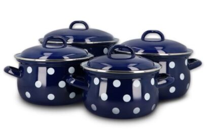 Komplet garnków emaliowanych "Retro Grochy" z pokrywkami metalowymi