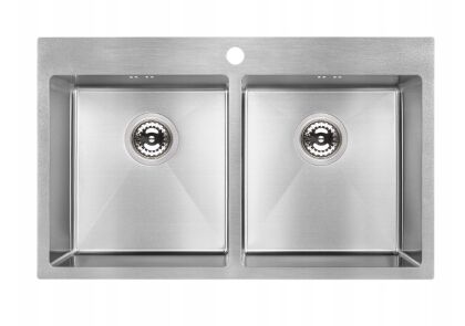ZLEWOZMYWAK  NIERDZEWNY DWUKOMOROWY 78x48x19  Klik-Klak Syfon INOX + Maskownice