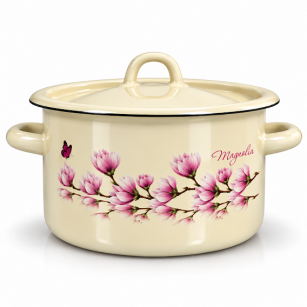 Garnek emaliowany z Pokrywa "Magnolia" "krem" 16cm-2l