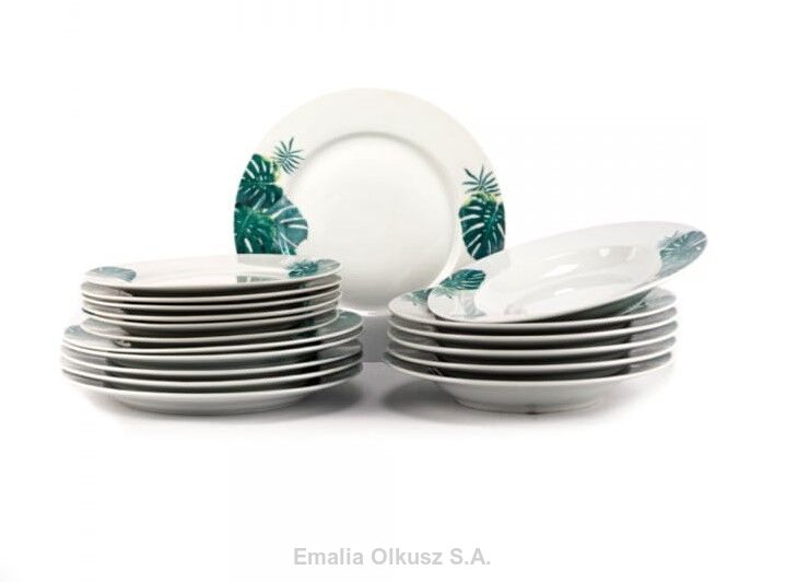 KOMPLET OBIADOWY ZESTAW 18 ELEMENTÓW MONSTERA PORCELANA PORCELANOWY
